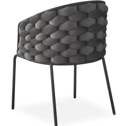 Lot de 6 chaises design au dossier arrondi style maillage Tricotane Velours Gris et Métal Noir