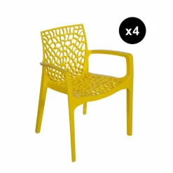 Lot De 4 Chaises Design Jaune Avec Accoudoirs Gruyer
