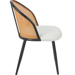 Lot de 8 chaises design Showan avec cannage Rotin et Tissu bouclette Crème