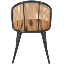 Lot de 8 chaises design Showan avec cannage Rotin et Tissu bouclette Noir