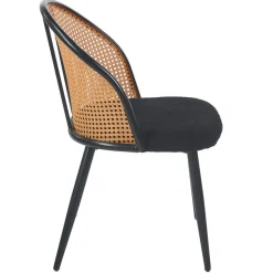 Lot de 6 chaises design Showan avec cannage Rotin et Tissu bouclette Noir