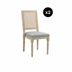 Lot de 2 chaises en bois massif et en tissu Gris Foncé