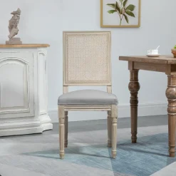 Lot de 2 chaises en bois massif et en tissu Gris Foncé