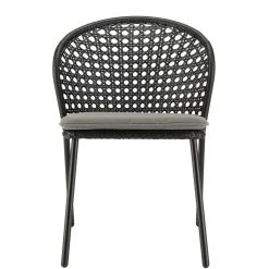 Lot de 2 chaises rotin synthétique noir dossier arrondi ajouré MALO