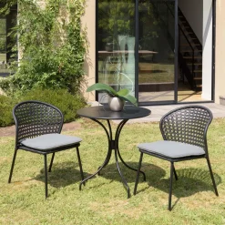 Lot de 2 chaises rotin synthétique noir dossier arrondi ajouré MALO