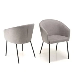 Lot de 2 chaises tissu gris clair pieds acier noir ULYSSE