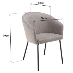 Lot de 2 chaises tissu gris clair pieds acier noir ULYSSE