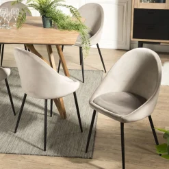 Lot De 2 Chaises TOM Velours Chamois Pieds Métal