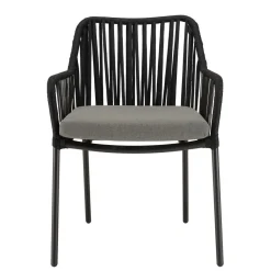 Lot de 2 fauteuils cordage noir coussin assise gris anthracite MALO