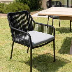 Lot de 2 fauteuils cordage noir coussin assise gris anthracite MALO