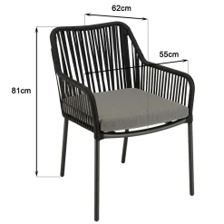 Lot de 2 fauteuils cordage noir coussin assise gris anthracite MALO
