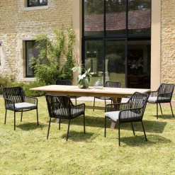 Lot de 2 fauteuils cordage noir coussin assise gris anthracite MALO