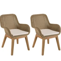 Lot de 2 fauteuils jardin rotin synthé. et coussin, pieds droit KALLY