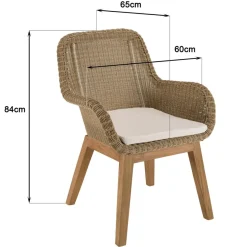 Lot de 2 fauteuils jardin rotin synthé. et coussin, pieds droit KALLY