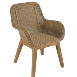 Lot de 2 fauteuils jardin rotin synthé. et coussin, pieds droit KALLY