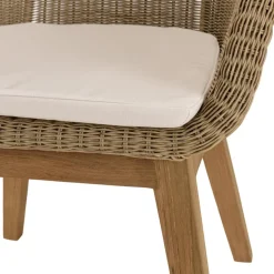 Lot de 2 fauteuils jardin rotin synthé. et coussin, pieds droit KALLY