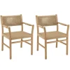 Lot de 2 fauteuils jardin accoudoirs teck rotin synthétique beige VALERIA