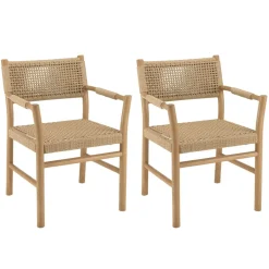 Lot de 2 fauteuils jardin accoudoirs teck rotin synthétique beige VALERIA