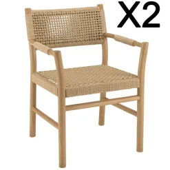 Lot de 2 fauteuils jardin accoudoirs teck rotin synthétique beige VALERIA