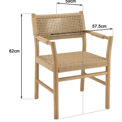 Lot de 2 fauteuils jardin accoudoirs teck rotin synthétique beige VALERIA