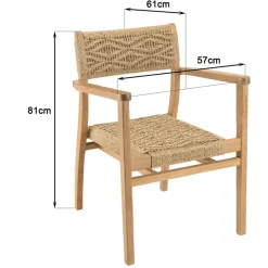 Lot de 2 fauteuils jardin teck rotin synthétique motif losange VALERIA