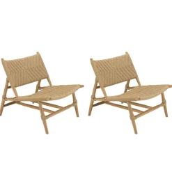 Lot de 2 fauteuils lounge jardin teck rotin synthétique relief VALERIA