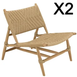 Lot de 2 fauteuils lounge jardin teck rotin synthétique relief VALERIA