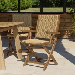 Lot de 2 fauteuils pliants acacia huilé et rotin synthétique VICK