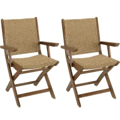 Lot de 2 fauteuils pliants acacia huilé et rotin synthétique VICK
