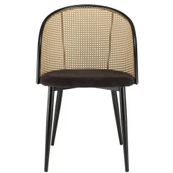 Lot de 2 fauteuils tissu noir dossier arrondi effet cannage LEA