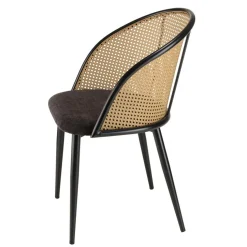 Lot de 2 fauteuils tissu noir dossier arrondi effet cannage LEA