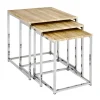 lot de 3 tables acier chromé effet chêne clair