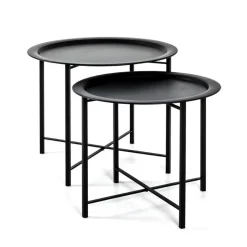 lot de 2 tables basse structure en tube d'acier laqué noir