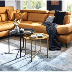 lot de 2 tables basses métal noir et or