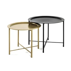 lot de 2 tables basses métal noir et or