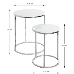Lot de 2 tables d'appoint blanc chromé