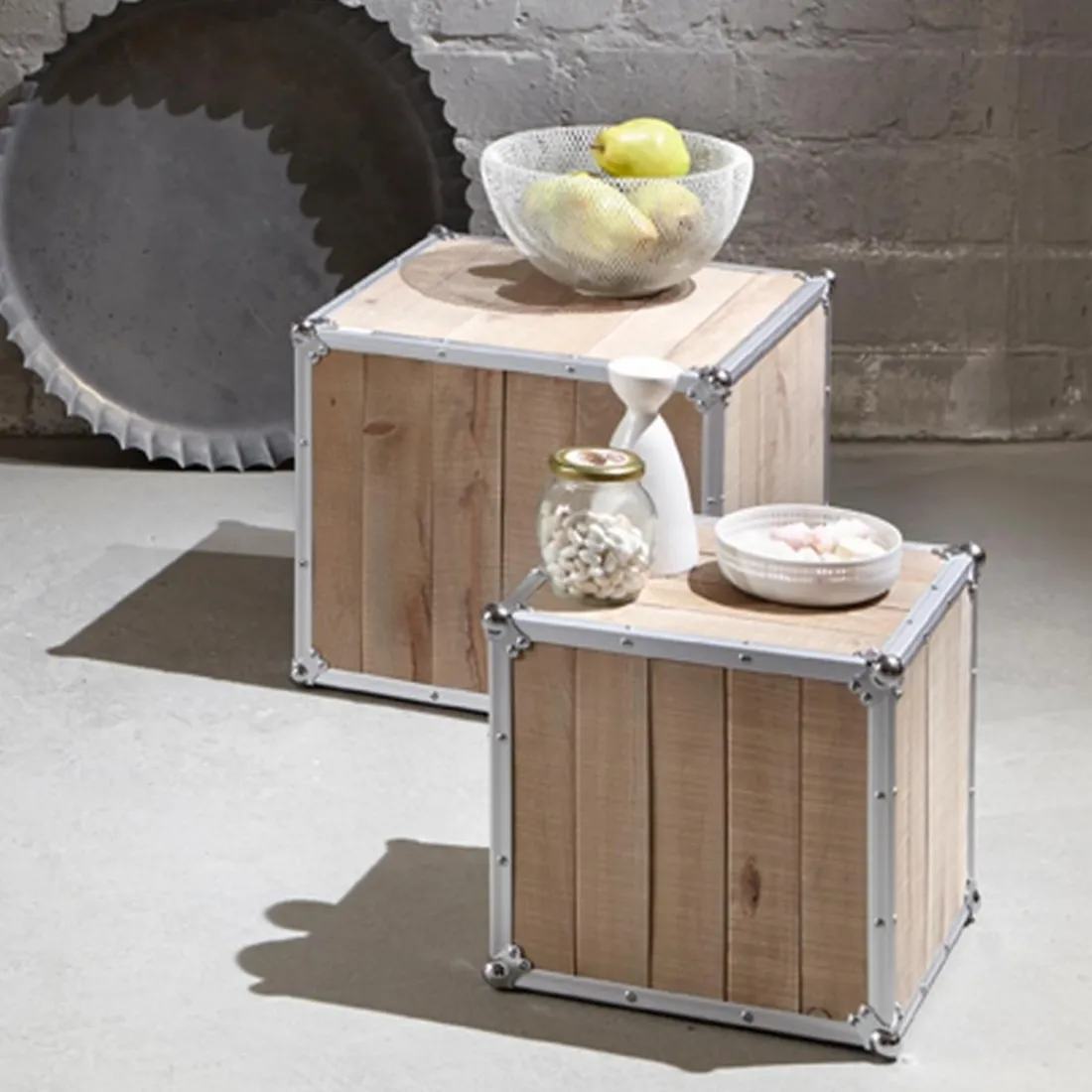 lot de 2 tables d'appoint caisses