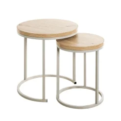 Lot de 2 tables d'appoint en métal gris plateau décor chêne