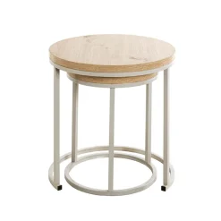 Lot de 2 tables d'appoint en métal gris plateau décor chêne