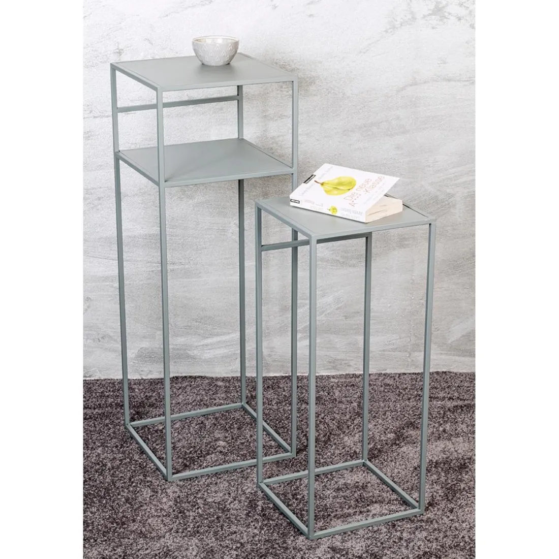 Lot de 2 tables d'appoint en métal gris