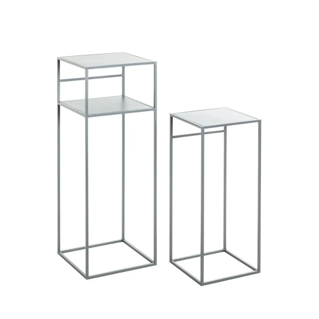 Lot de 2 tables d'appoint en métal gris