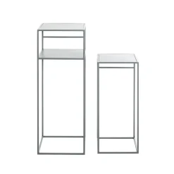 Lot de 2 tables d'appoint en métal gris