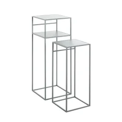 Lot de 2 tables d'appoint en métal gris