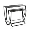 Lot de 2 tables d'appoint laqué Noir en Métal et en Verre trempé