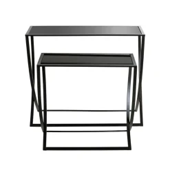 Lot de 2 tables d'appoint laqué Noir en Métal et en Verre trempé