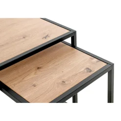 Lot de 2 tables d'appoint métal noir laqué plateau décor chène