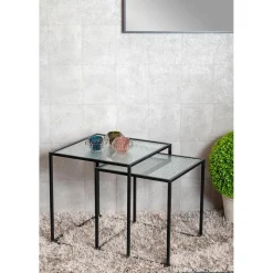 Lot de 2 tables d'appoint plateau verre trempé