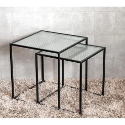 Lot de 2 tables d'appoint plateau verre trempé