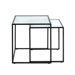 Lot de 2 tables d'appoint plateau verre trempé