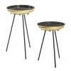 lot de 2 tables d'appoint plateau rond et structure en tube d'acier laqué noir